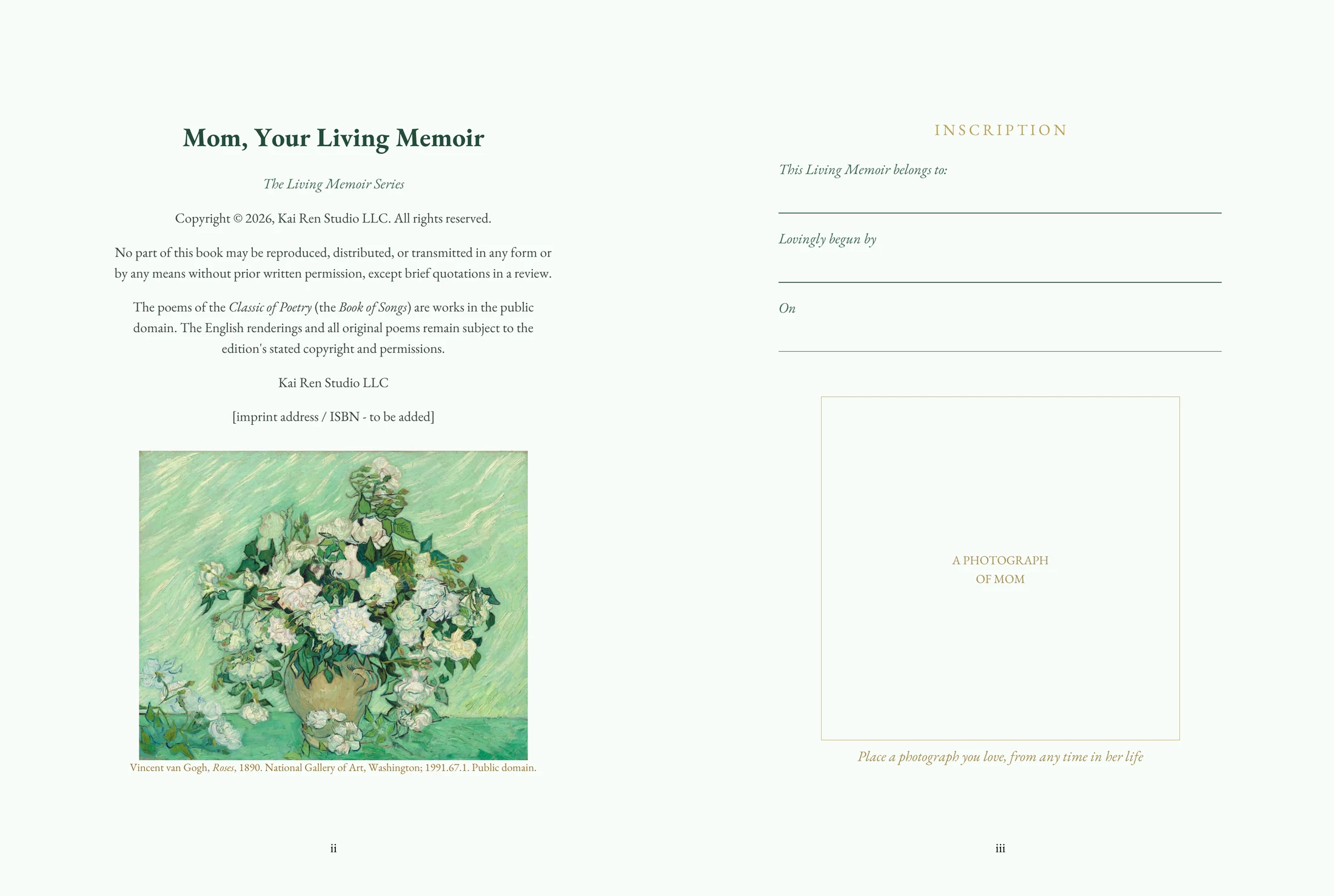Copyright and personal inscription spread