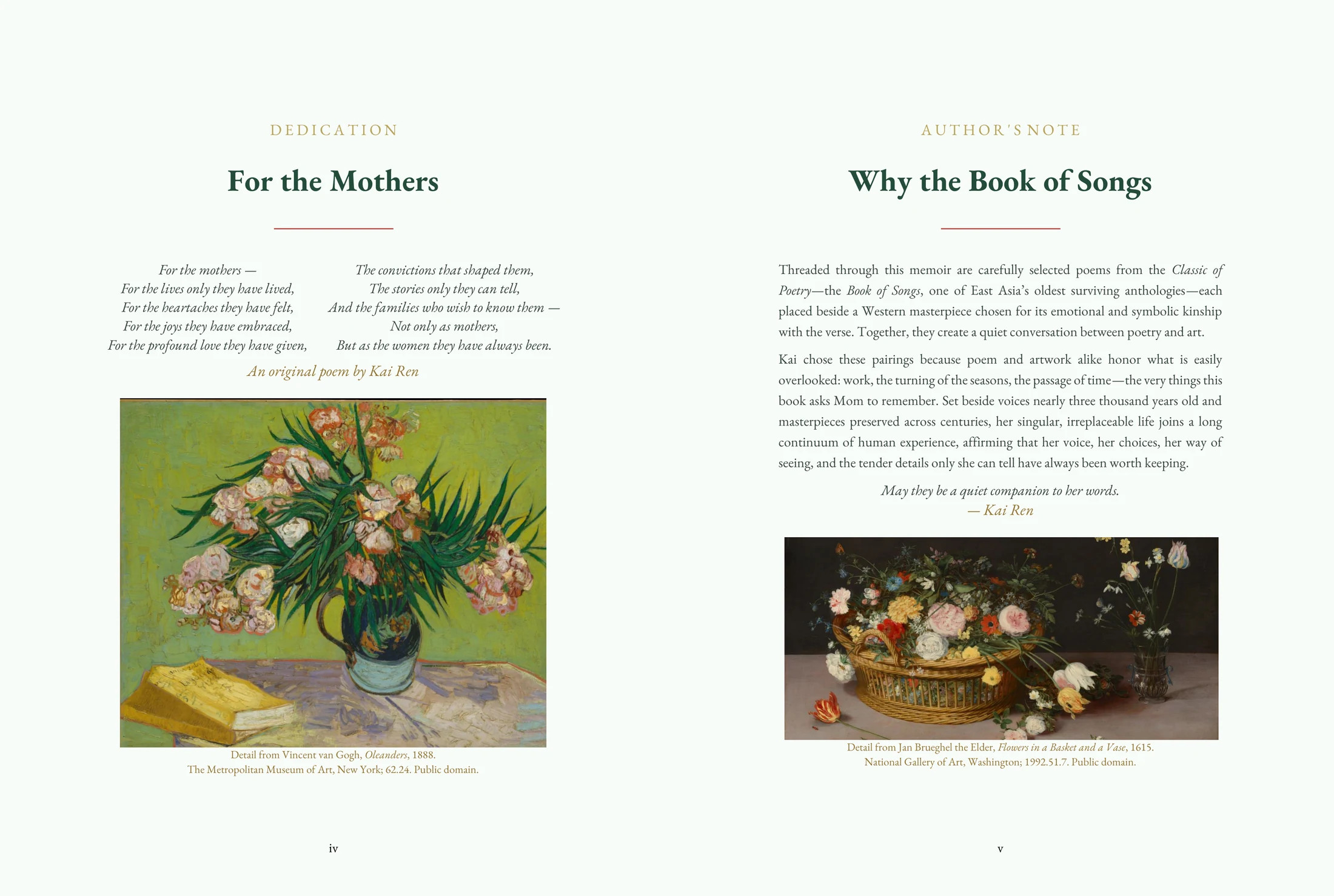 Dedication and author note spread